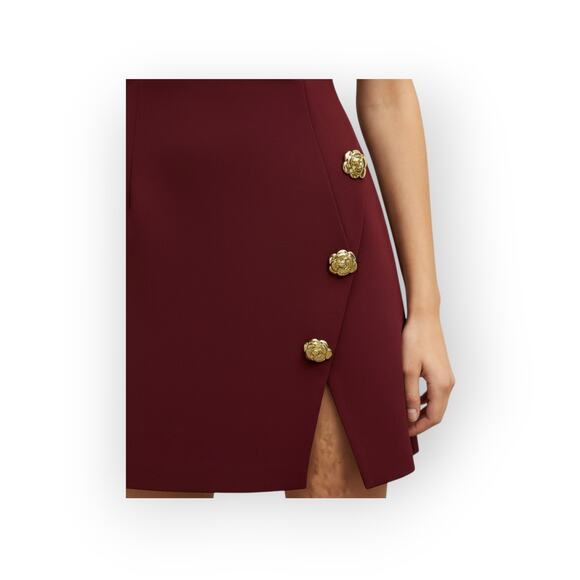 Commense Burgundy Golden Rose Button Pocket Split Dress – S - Picture 4 of 7